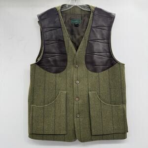 Holland & Holland Green Tweed & Leather Shooting Hunting Vest Men's XL Wool